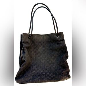 Gucci GG Monogram Dark Brown Denim Cloth Large Tote Bag